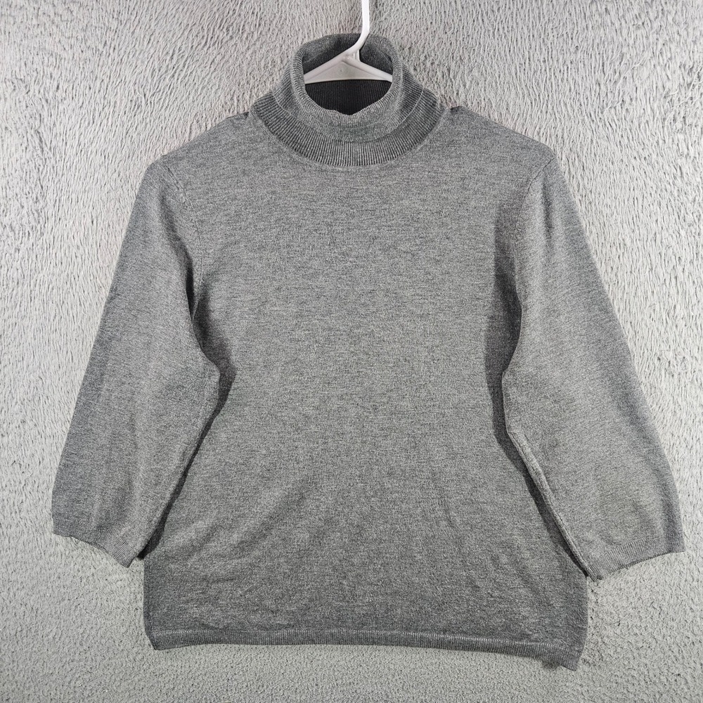 Chicos Womens Gray Turtleneck Sweater‎ 3/4 Sleeve Knit Top Size 1 Medium